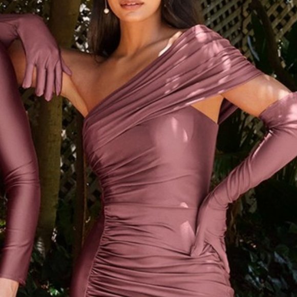 NEW DARK-MAUVE SATIN LONG MERMAID OFF SHOULDER SLEEVELESS DRESS WITH ZIP CD979C